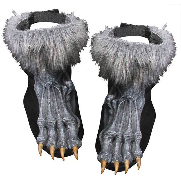 ADULT GREY WEREWOLF MONSTER FEET SHOE COVERS COSTUME ACCESSORY - Picture 3 of 3